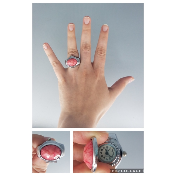Pink Stone Silvertone Ring Watch - Picture 1 of 10